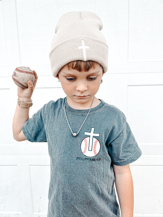 Adult or big kid tan cross beanie