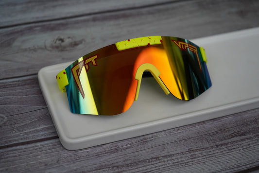 Youth yellow mirrored pit vipers with red specks