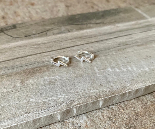 stainless silver lightning ⚡️ bolt huggie hoop earrings
