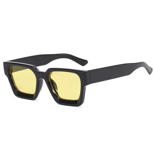 Adult black square sunglasses w/ yellow lens