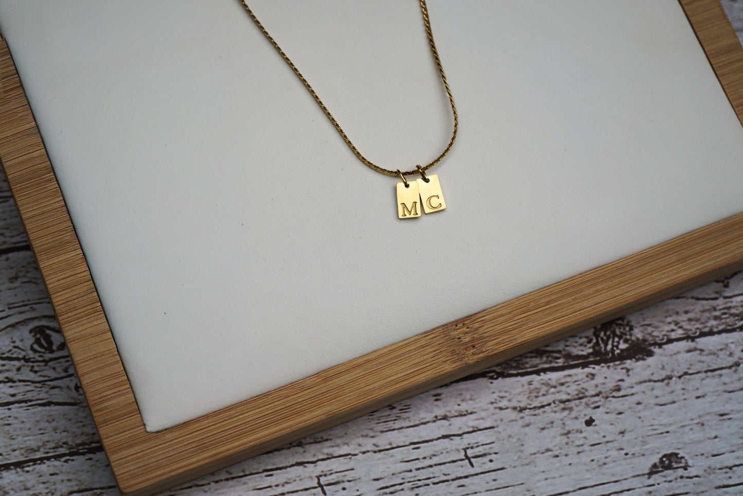 Dainty stainless gold initial tag necklace
