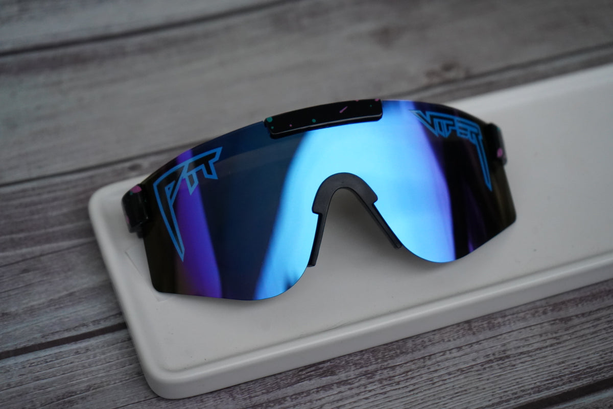 Youth blue + pink speckled mirrored pit vipers