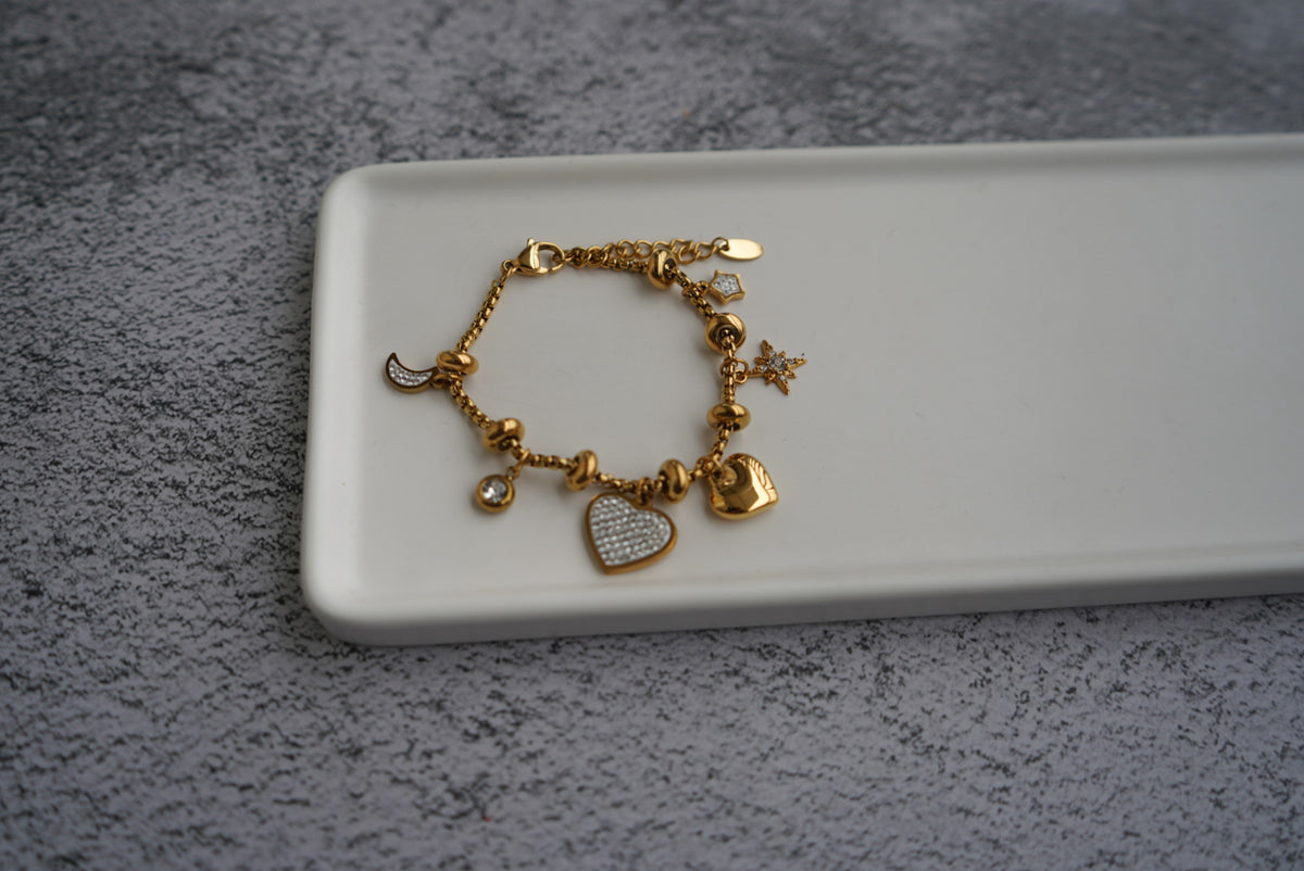 Adult adjustable hearts stainless charm bracelet