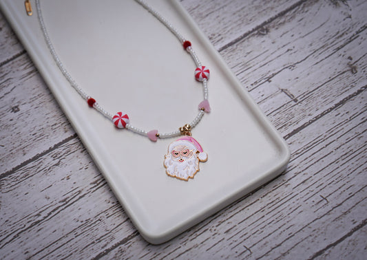 Pink Santa beaded necklace