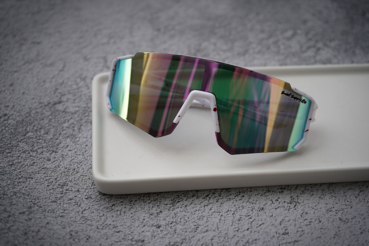 Kid’s white rainbow mirrored rimless sports sunglasses (age 2-9)