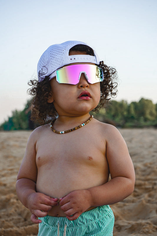 Kid’s white rainbow mirrored rimless sports sunglasses (age 2-9)