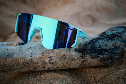 Kid’s rimless sports sunglasses with red & blue speckles (ages 2-9)