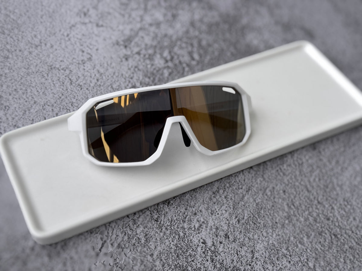 Youth gold mirrored white SCVCN sports sunglasses polarized