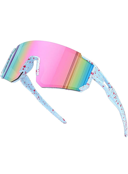 Kid’s blue rimless sports sunglasses with rainbow lens & speckles (ages 2-9)