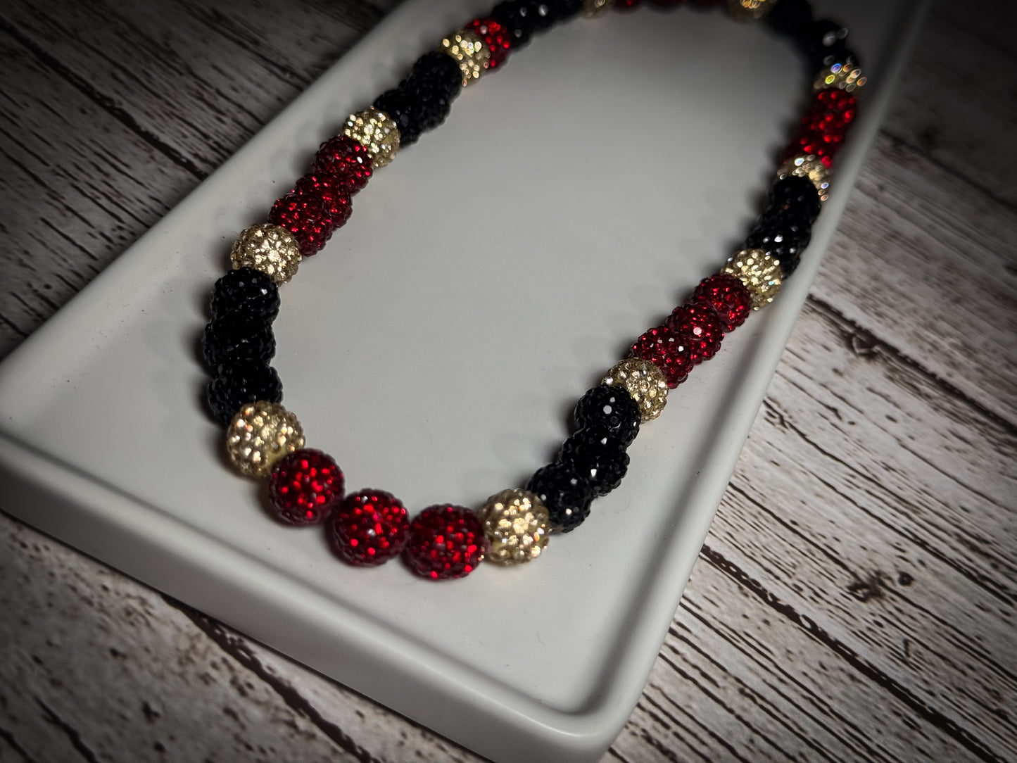 Maroon + gold rhinestone baseball necklace