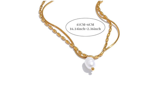 Women’s double layered pearl stainless necklace (gold or silver)