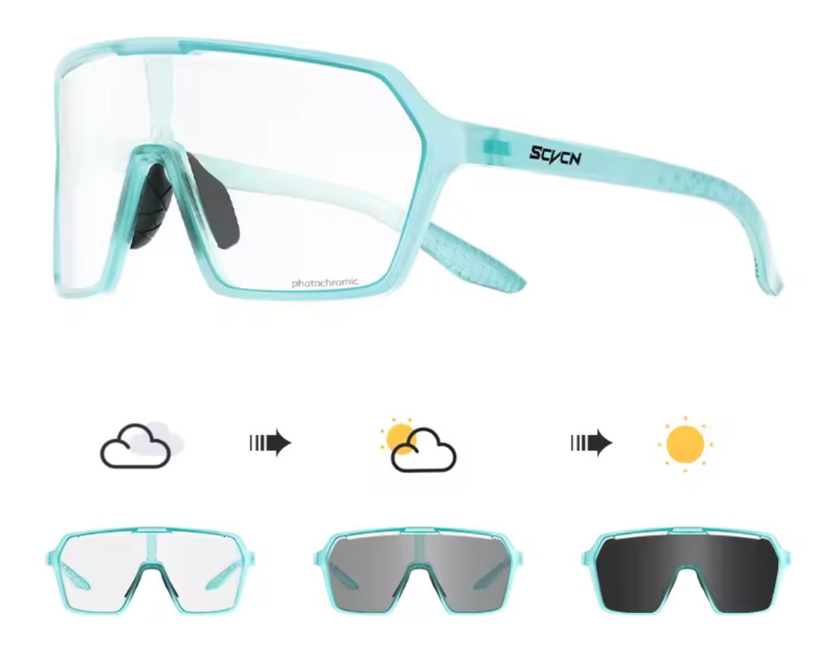 Adult teal photochromatic SCVCN sports sunglasses