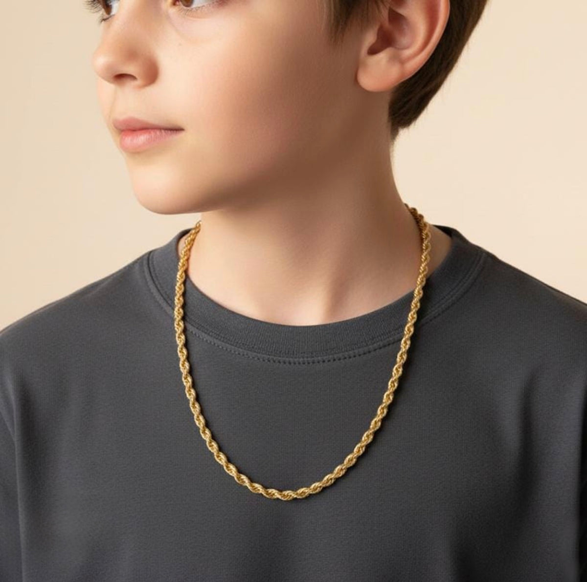 3mm 18k Gold stainless steel rope necklace