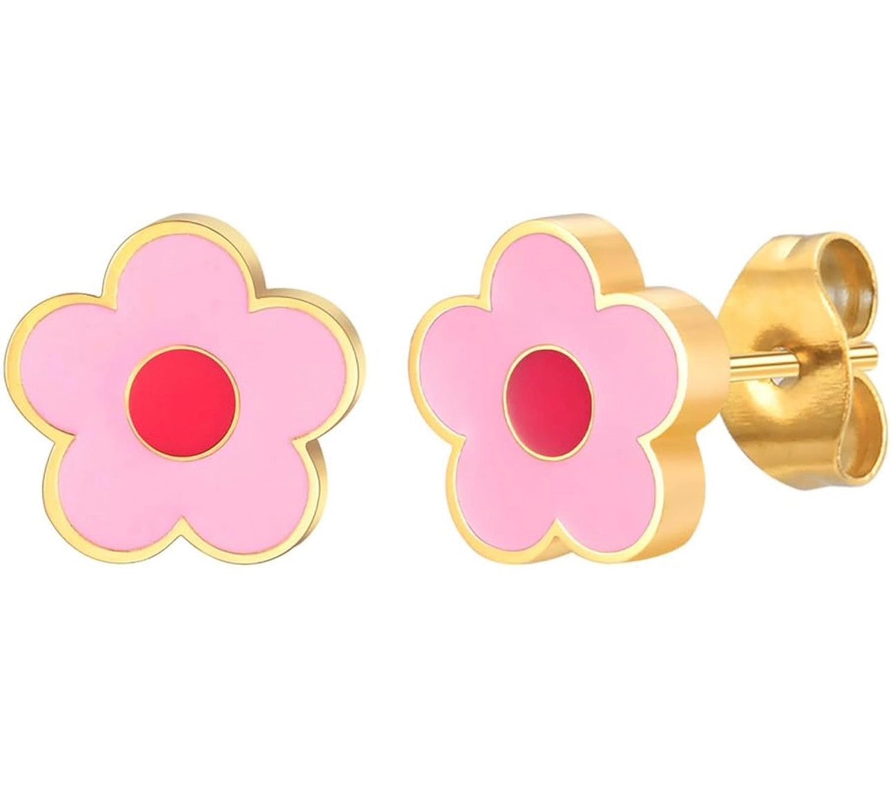 Stainless 18k gold pink flower studs