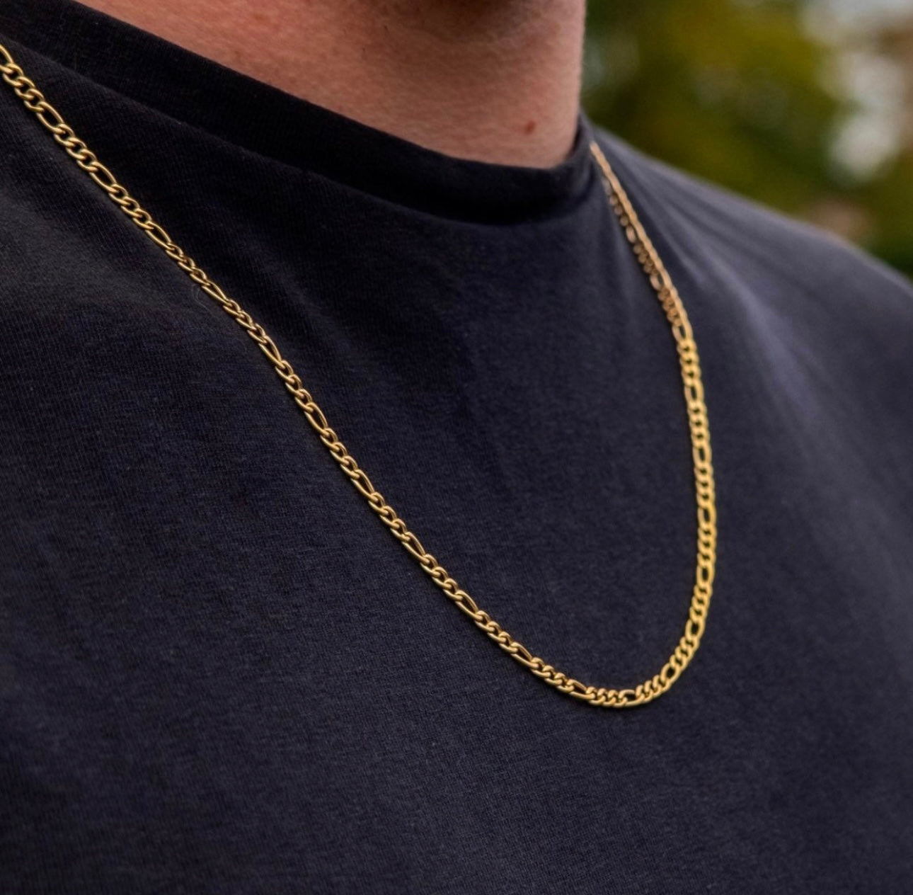 3mm stainless steel gold figaro necklace