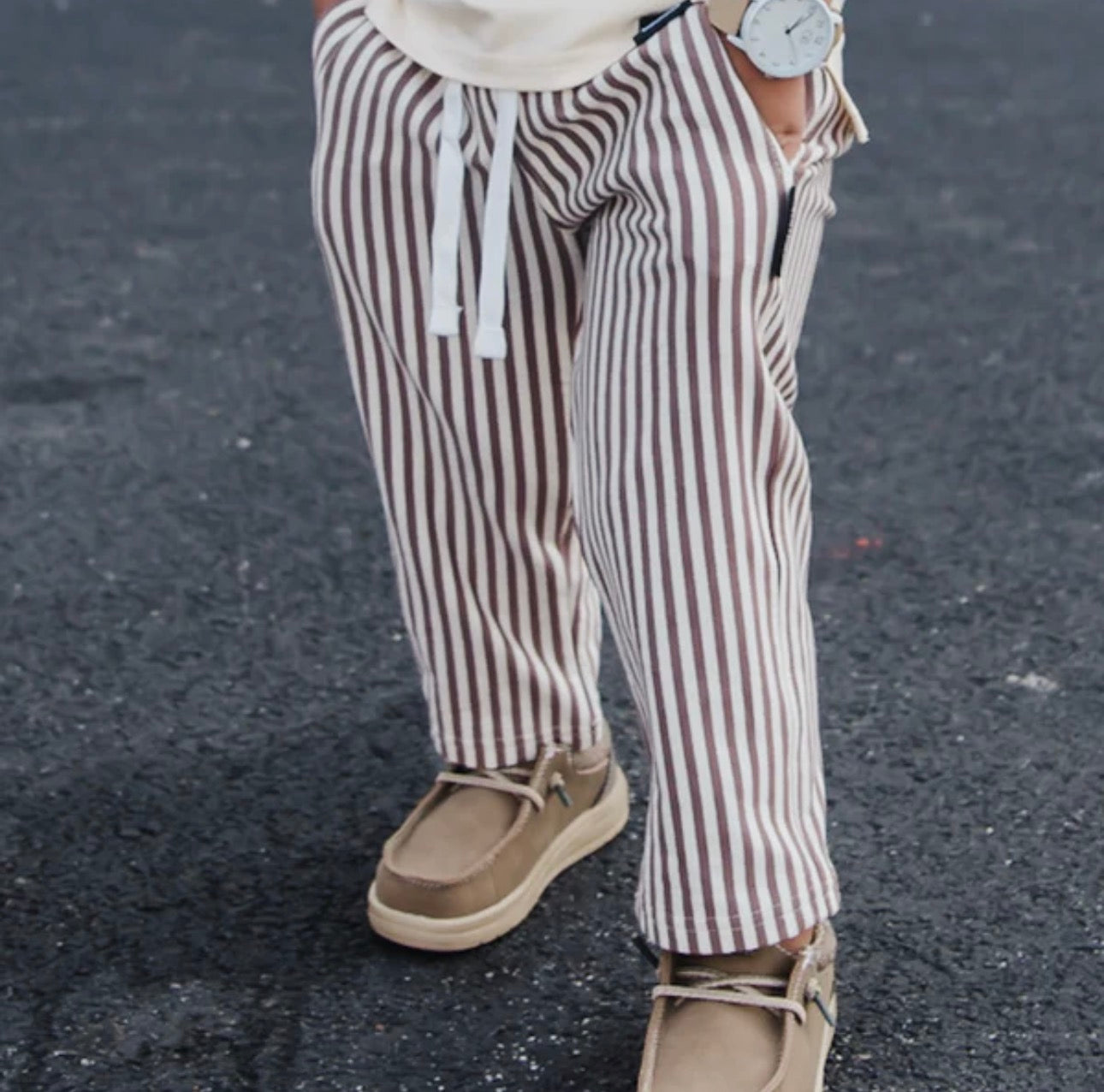 COCOA AND WHITE STRIPED COZY PANTS 18/24m, 10T