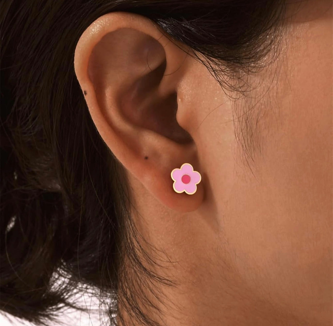 Stainless 18k gold pink flower studs
