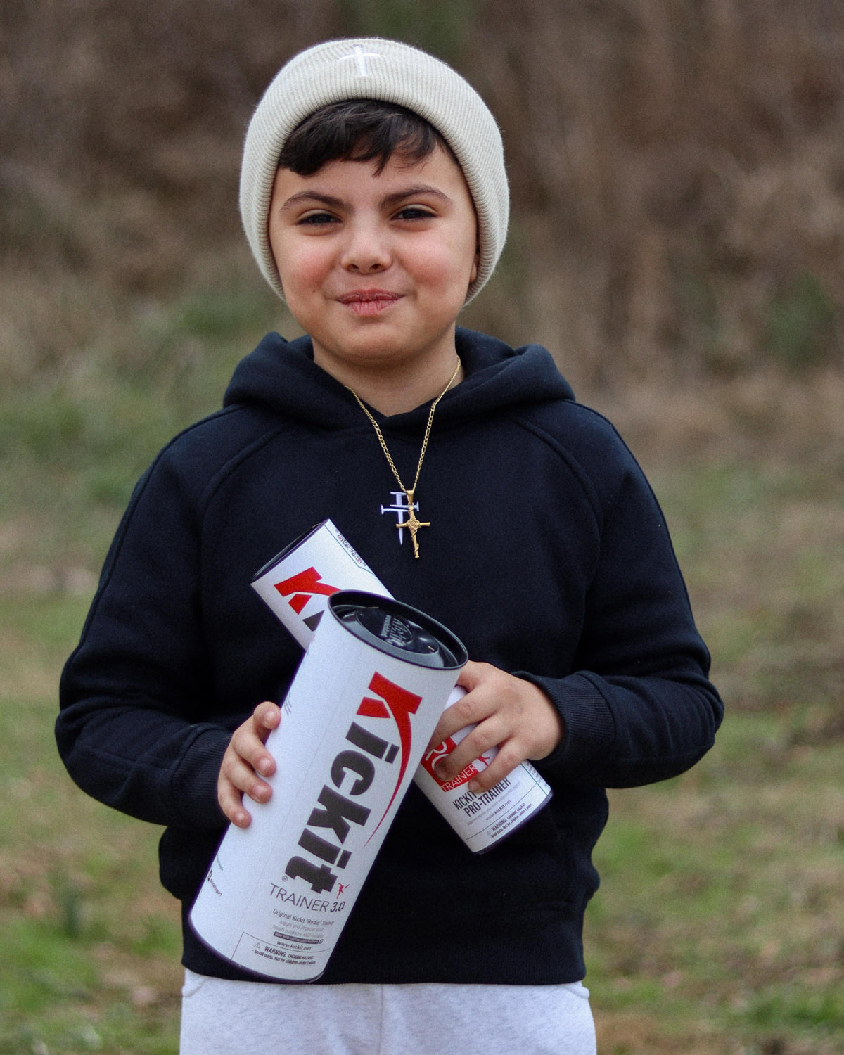 Adult or big kid tan cross beanie
