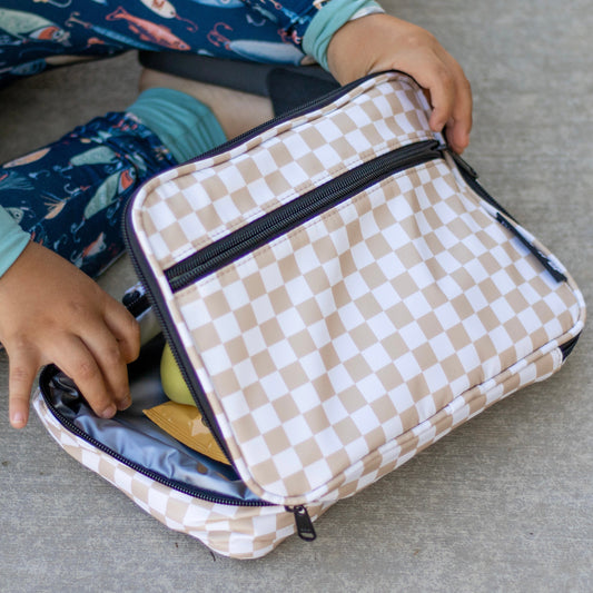 Kickin it up tan checkered lunch box RTS