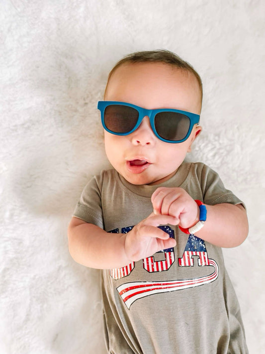 Dark blue polarized infant sunnies w/ removable strap
