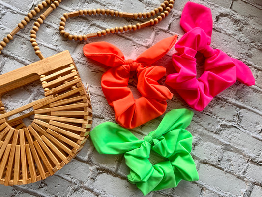 Neon swim scrunchies